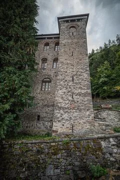Castel monastery wall windows bridge green Stock Photos
