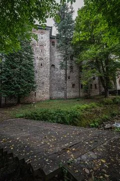 Castel monastery wall windows bridge green Stock Photos