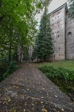 Castel monastery wall windows bridge green Stock Photos