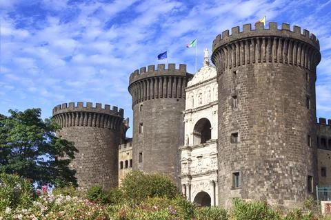 Castel Nuovo, symbol of the city of Naples in Italy. Stock Photos