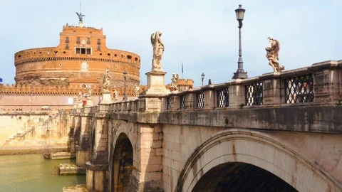 Castel Sant'Angelo and the bridge Stock Footage 95582425