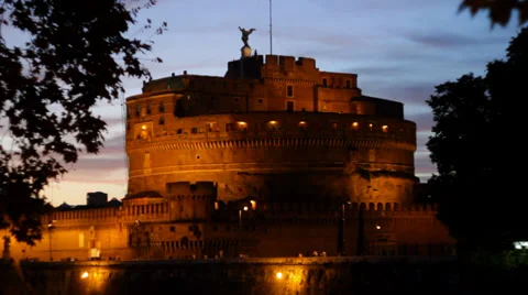 Castel SantAngelo at Dusk 1 Stock Footage 32184719