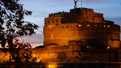 Castel SantAngelo at Dusk Stock Footage 32184657