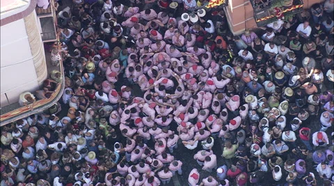 A Castell Or Human Tower At The Start Stock Footage 65384791