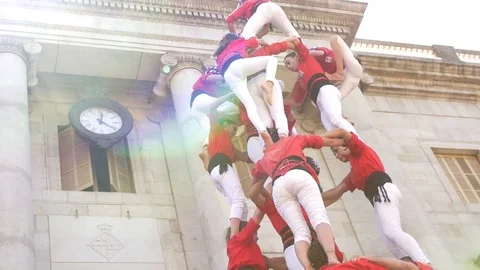Casteller of Barcelona during the performance Video stock 80439503