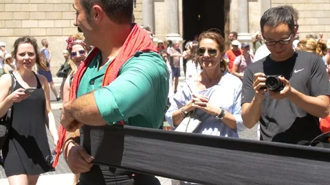 A Casteller Man, preparing himself before his performance Stock Footage 87915145