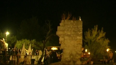 Castello dei Settimo by night in Giarratana Ragusa Sicily Stock-Footage 112837804