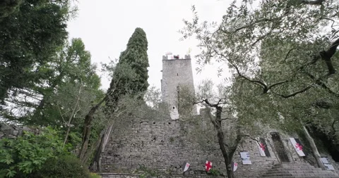 Castello di Vezio or Castle of Vezio entrance in the woods. Travel destination Stock Footage 288088668
