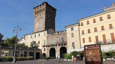 Castello Gate and Castello Tower in Vicenza historical centre Stock Footage 66465541