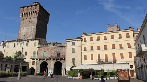 Castello Gate and Castello Tower in Vicenza historical centre Stock Footage 66468318
