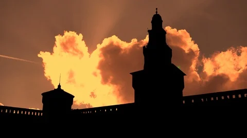 Castello Sforzesco, Sunset, Clouds Timelapse Stock Footage 106615779