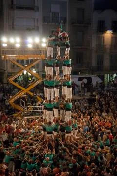 Castells Performance, a castell is a human tower Stock Photos