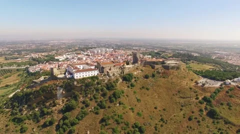 Castelo de Palmela with town on background aerial view Stock Footage 64767571
