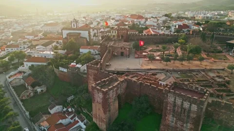 Castelo de Silves During Sunset 4K Drone Aerial Portugal Stock Footage 263095655