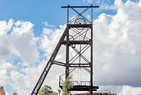 Castillete (a metallic structure in the shape of a tower) in La Zarza-Perrunal Stock Photos