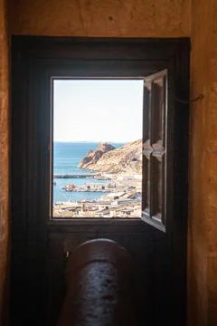 Castillo de San Telmo view from the Medieval castle Alcazaba of Almeria Stock Photos