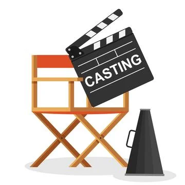Casting, casting. A sign with the inscription casting lies on the director Stock Illustration