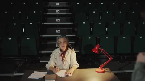 Casting Director Watching Actor Performing on Stage during Theatre Audition Stock Footage 279586277