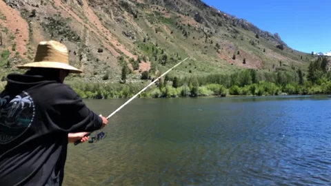 Casting for fish in a lake Stock Footage 126014356