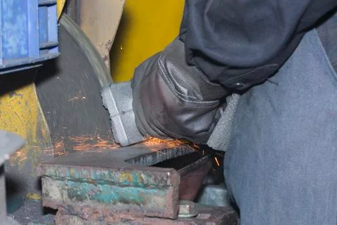 Casting Iron grinding process by grinding wheel ; finishing process before ma Stock Photos