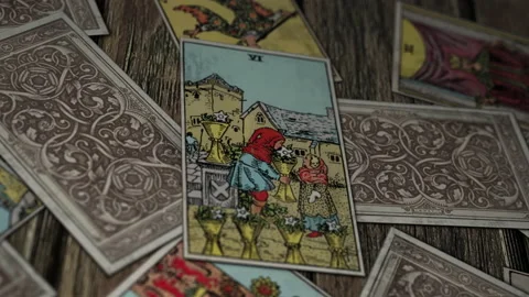Casting Mysterious Ritual Spell To Predict Future With Six Of Cups Card Vídeos de archivo 218622580