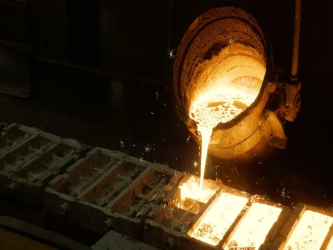 Casting steel into molds Stock Footage 75582761