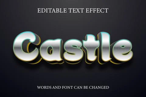 Castle 3d silver style text effect Illustrazione stock