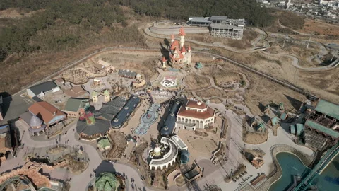 Castle Aerial View at Lotte World Amusement Park at Osiria Busan, South Korea Video stock 229831353