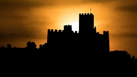 The Castle of Almourol of Vila Nova da Barquinha, near Lisbon, Portugal, Sunset Stock Footage 102351731