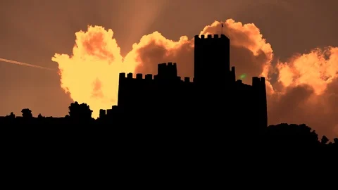 The Castle of Almourol of Vila Nova da Barquinha, near Lisbon, Portugal, Sunset Stock Footage 106615484