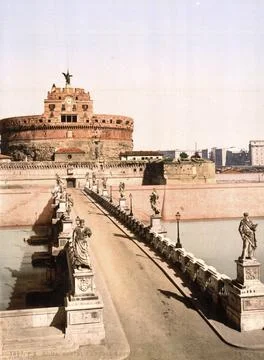 Castle and bridge of St. Angelo, Rome, Italy, Historic, digitally restored Stock Illustration
