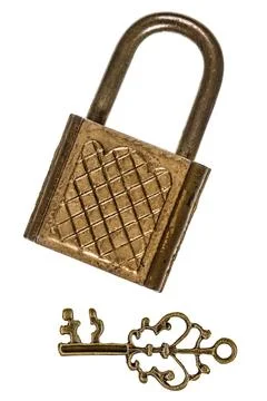 Castle and key, the private key elements of the security system, isolated o.. Stock Photos