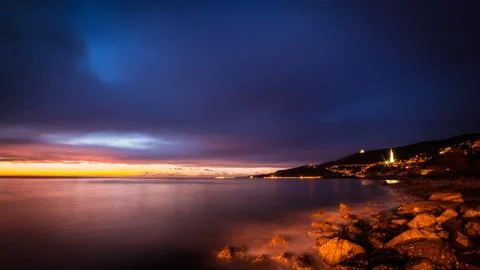 The castle and the lighthouse of Trieste Stock Photos