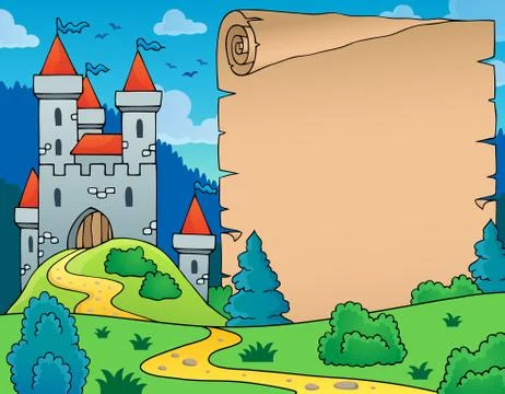 Castle and parchment theme image - eps10 vector illustration. Stock Illustration