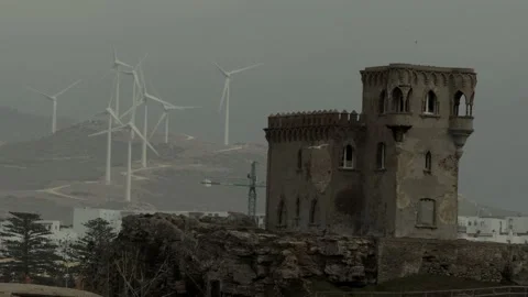 Castle and Wind Mills Stock Footage