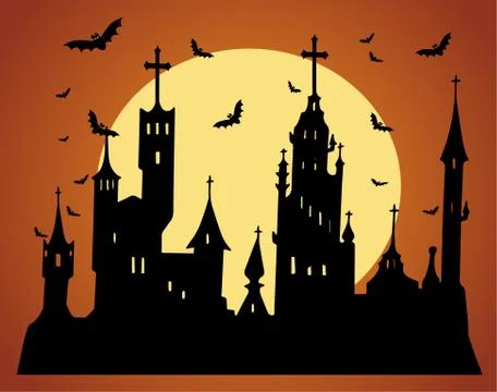 Castle background black and orange 스톡 일러스트