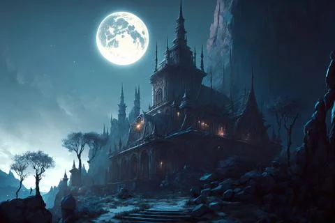 Castle on the background of the moon Illustrazione stock