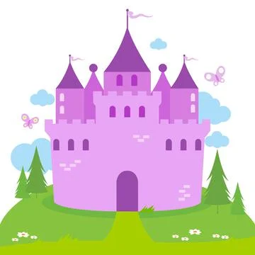 Castle in a beautiful landscape with trees. Vector illustration Stock Illustration