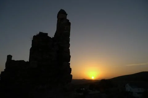 Castle of the berrueco, sunset Stock Photos