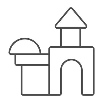 Castle of blocks thin line icon, kid toys concept, Wooden block building game Ilustración de archivo