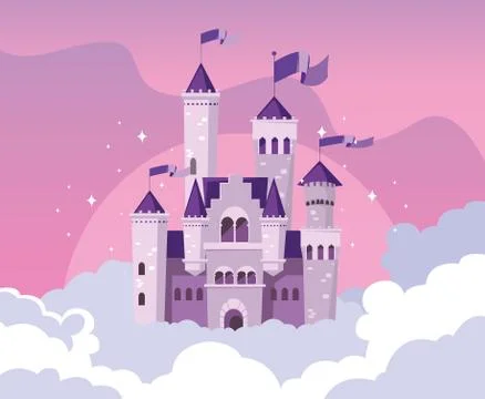 Castle building fairytale in the sky with clouds Ilustración de archivo