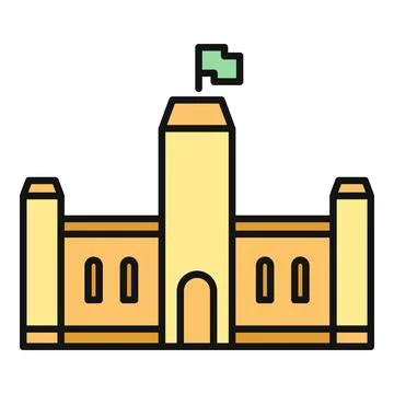Castle building with flag on tower icon Ilustración de archivo