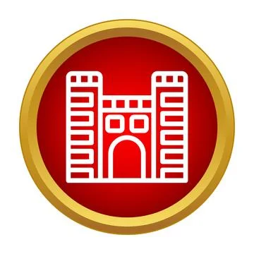 Castle building icon in red circle frame Ilustración de archivo