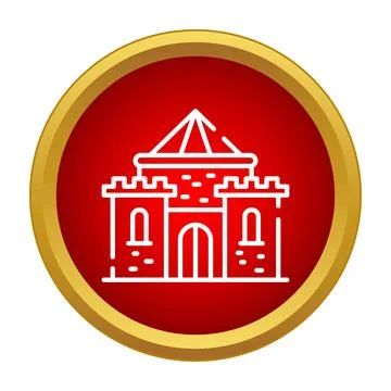 Castle building icon in red circle frame 스톡 일러스트