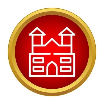 Castle building icon in red circle gold frame Stock Illustration