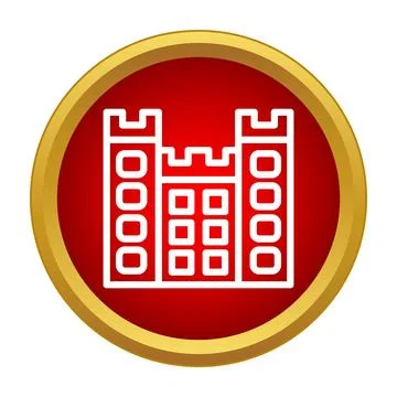 Castle building icon on red round button Stock Illustration