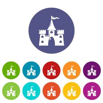 Castle building icons set vector color Ilustración de archivo