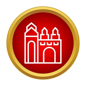 Castle building line icon in red circle Ilustración de archivo