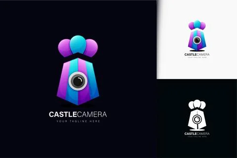 Castle camera logo design with gradient Stock Illustration