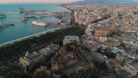 Castle in the city of Malaga drone 4k Stock Footage